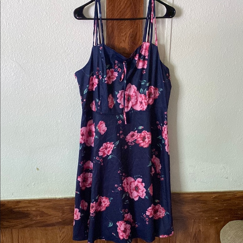 Navy Floral Sundress with Pink Accents